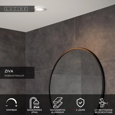 Lucide ZIVA - Einbaustrahler Badezimmer - Ø 8,5 cm - 1xGU10 - IP44 - Weiß